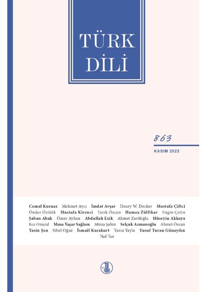 Türk Dili Dergisi 863. Sayı Kasım 2023