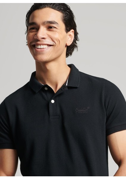 Düz Siyah Erkek Polo T-Shirt M1110343A02A_CLASSIC Pıque Polo