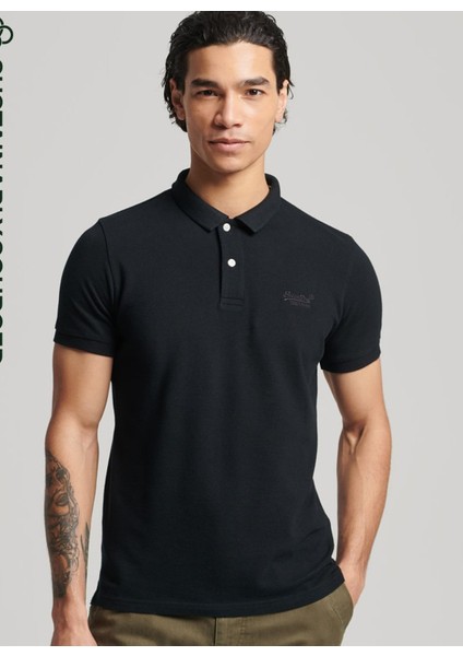 Düz Siyah Erkek Polo T-Shirt M1110343A02A_CLASSIC Pıque Polo