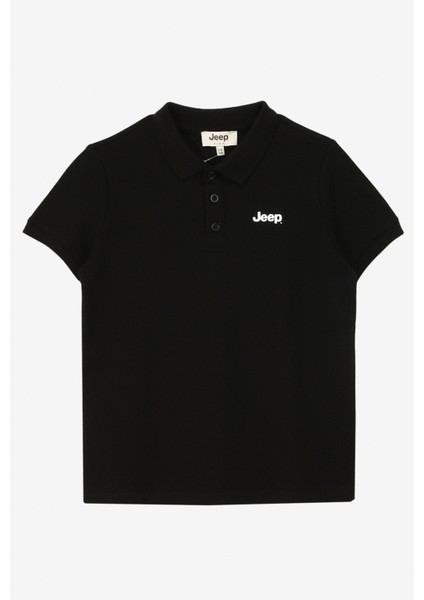 Siyah Erkek Çocuk Polo Yaka Relaxed Baskılı Polo T-Shirt C4Sb-Tst104