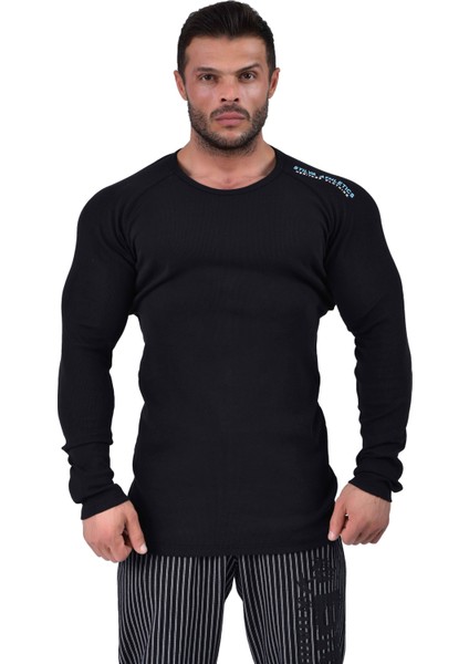 Siyah Slim Fit Sweatshirt Fitness Üst Big Sam 4689