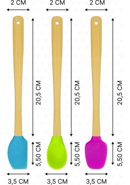 Indigo 3'lü Renkli Bambu Saplı Silikon Uçlu Spatula Kaşık Seti