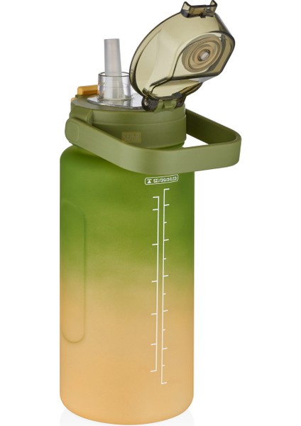 2000ML Yenilenen Renkler Pipetli/pipetsiz Kullanım Kulplu Çift Renk Motivasyon Matarası