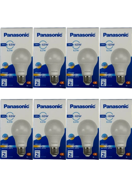 8,5W (63W) 4000K (Günışığı) E27 Duylu LED Ampul (8 Adet)