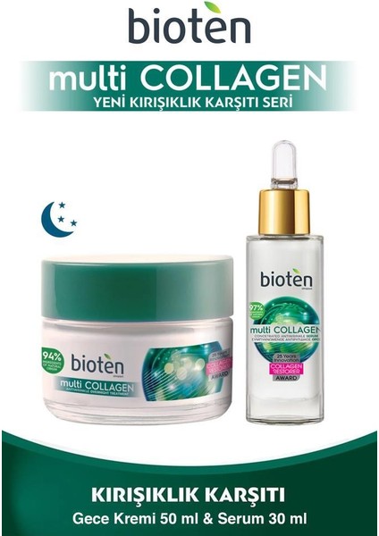 Multicollagen Cilde Işıltı Dolgunluk Kazandıran Gece Kremi-Serum Seti