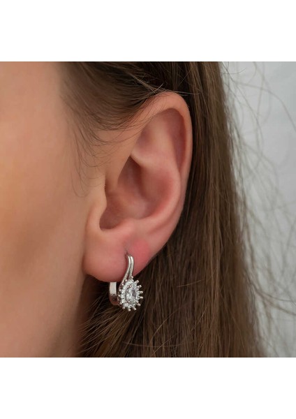 Gümüş Mengeçli Damla Kesim Küpe modelleri