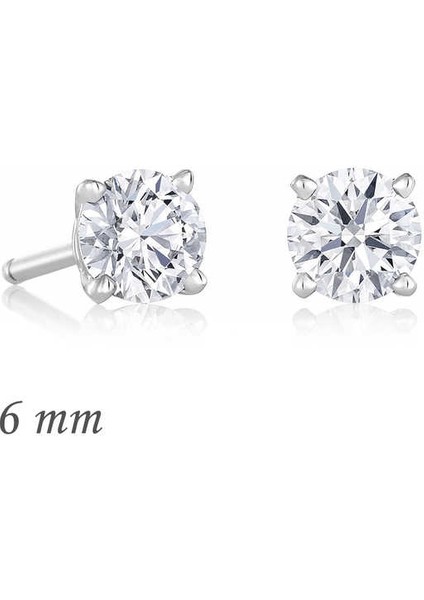 Gümüş Yuvarlak Tek Taş Zirkon Küpe - 6 Mm.