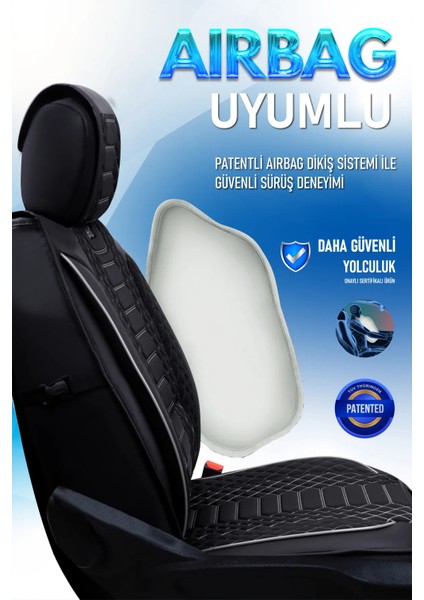 mercedes Cla Uyumlu Deri Oto Koltuk Kılıfı Ön Arka Takım Siyah Beyaz Royal Model Sc