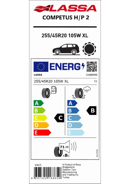 255/45 R20 105W Xl Competus H/P 2 Yaz Lastiği (Üretim Yılı: 2024)