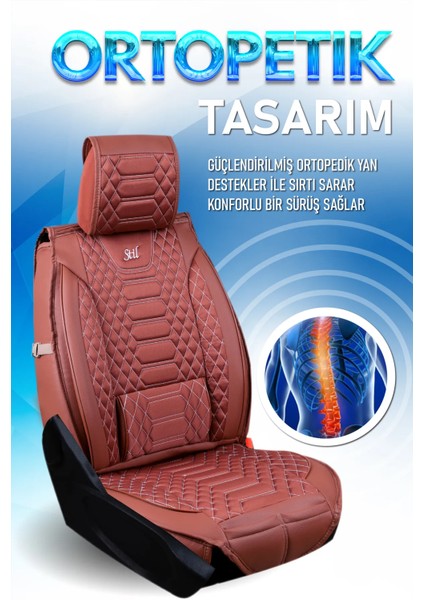 ford Fusion Uyumlu Deri Oto Koltuk Kılıfı Ön Arka Takım Tarçın Royal Model Sc
