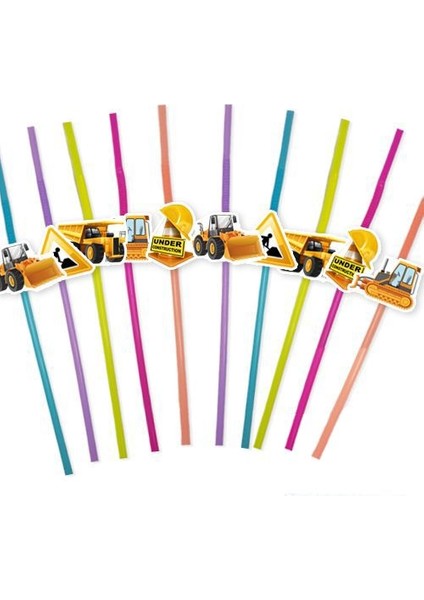 Inşaat Temalı Artistik Pipet (10 Adet)