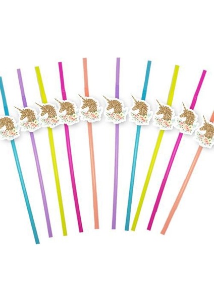Parıltılı Unicorn Artistik Pipet 10 Adet