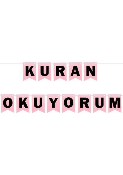 Kuran Okuyorum Yazısı Pembe 180 cm