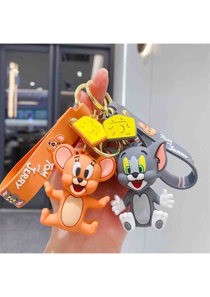 Tom ve Jerry Anahtarlık Sevimli Kahramanlar 3D Boyutlu Büyük Boy Lüks Çanta Aksesuarlı Muhteşem Ikili