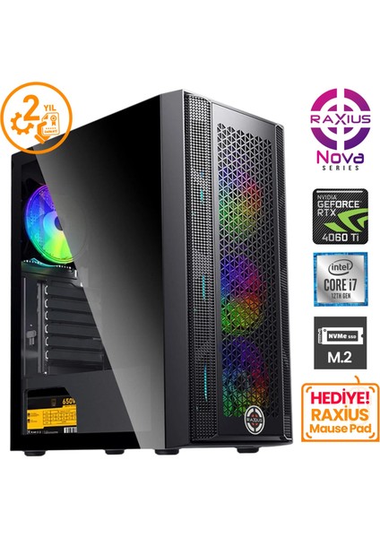 Nova G1 I7 406T-27F10F I7-12700F 64GB 1tbssd+1tbssd RTX4060TI Freedos Gaming Masaüstü Bilgisayar