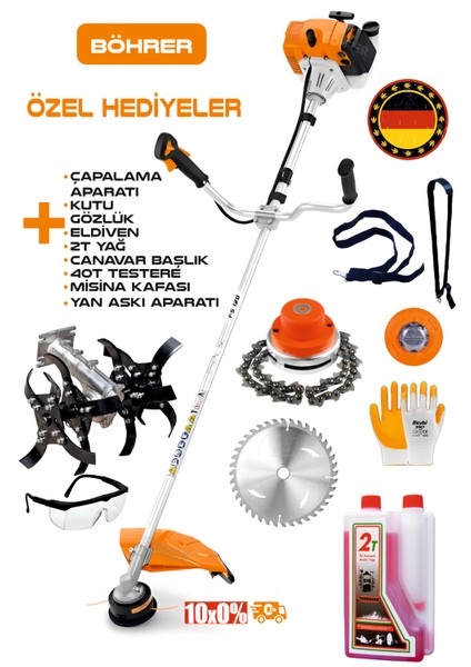 Alman 20 Hp /h Benzinli Yeni Nesil Yan Tipi Çim Çalı Biçme Tırpanı + Çapalama Aparatı