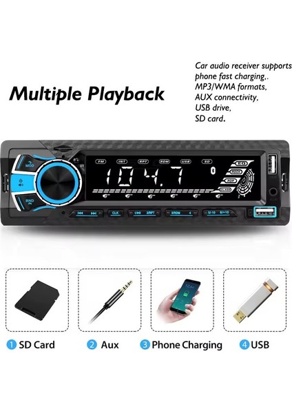 Hızlı Şarjlı 2USB Oto Teyp Bluetooth Sd Aux Radyo + Max.Ses63 + Kumandalı + Garantili fırsatları