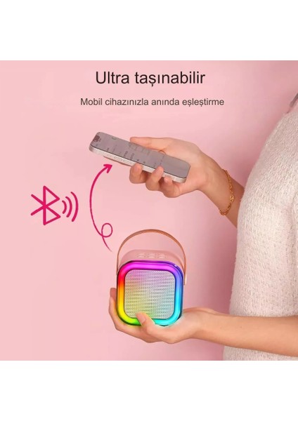 Rgb Işıkl Mikrofonlu Taşınabilir Bluetooth Hoparlör Kablosuz Karaoke Müzik Eğlence modelleri