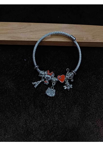 Pandora, Charmlı Kırmızı Kalpli Çelik Bileklik fiyatları
