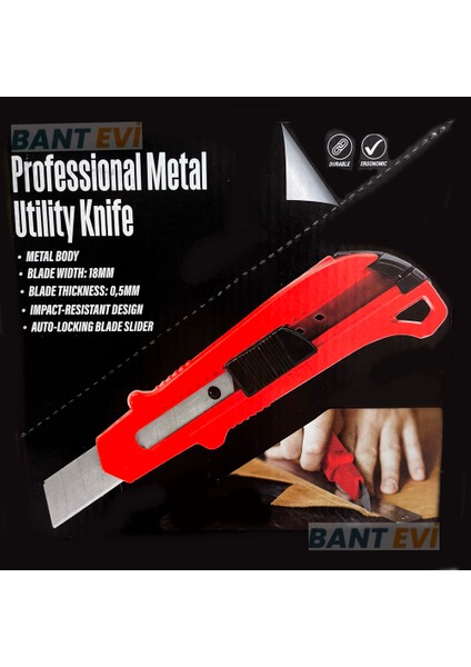 Maket Bıçağı Metal Gövdeli Kırmızı Maket Bıçağı 18MM Geniş Bıçak modelleri