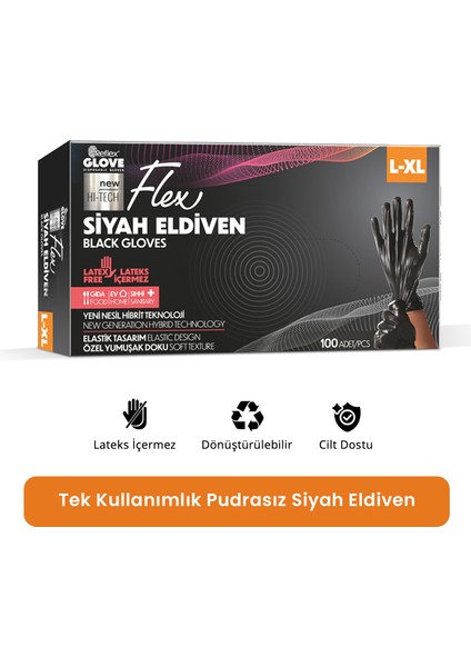 Tek Kullanımlık Pudrasız Siyah L - XL Beden Eldiven 100’lü