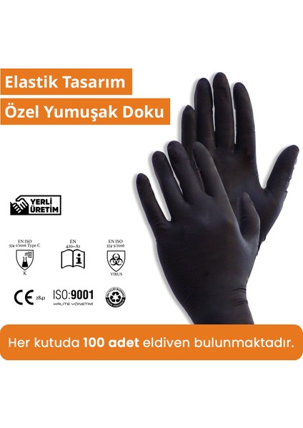 Tek Kullanımlık Pudrasız Siyah L - XL Beden Eldiven 100’lü