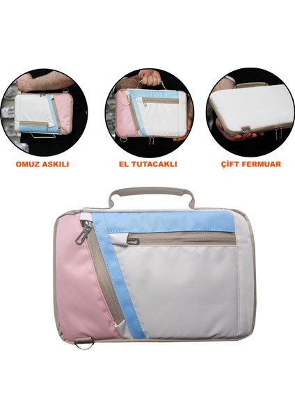 Tcl Tab 10L Tabletler Universal Sleeve Taşıma Çantası AL4346 Pembe Mavi Krem