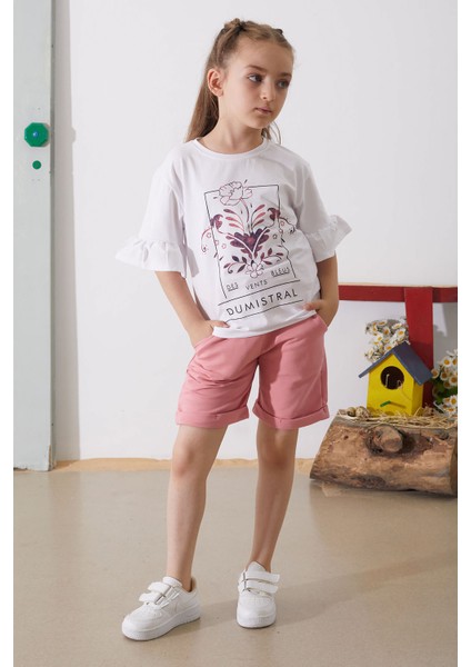 Pembe Çiçek Baskılı Kuşaklı Şortlu Kız Çocuk Takım 18899 indirimleri
