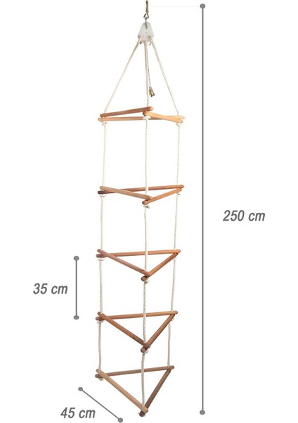 Üçgen Tırmanma Kulesi 5 Basamak Büyük Çocuk Ip Tırmanma Merdiveni Akrobasi Ahşap Montessori Oyuncak