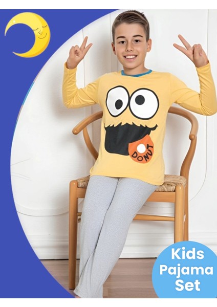 Erkek Çocuk Pamuklu Uzun Kollu Desenli Pijama Takımı