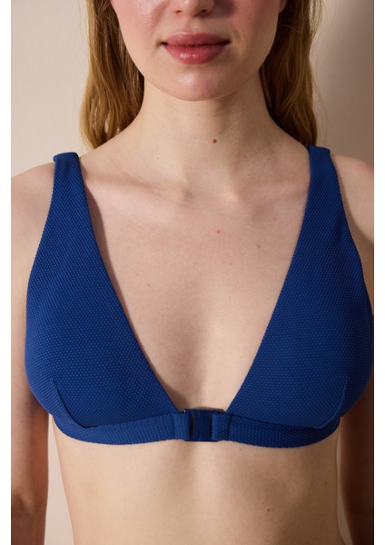 Romina Deep V Dokulu Indigo Bikini Üstü