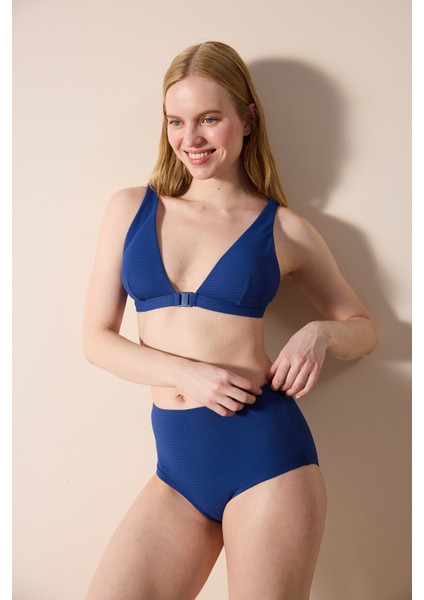Romina Deep V Dokulu Indigo Bikini Üstü