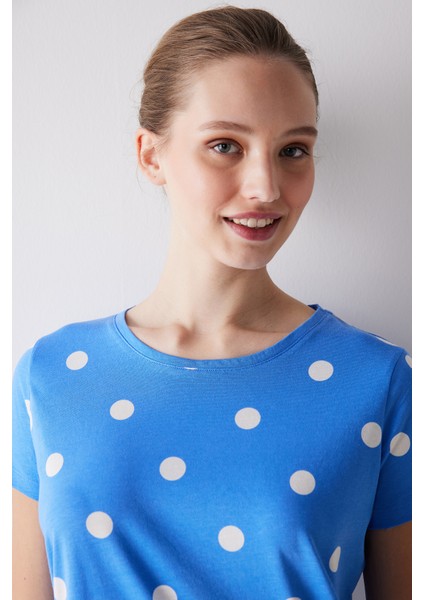 White Dotted Pantolon Pijama Takımı