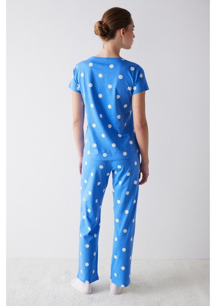White Dotted Pantolon Pijama Takımı