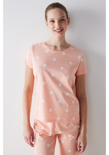 Peach Dotted Pantolon Pijama Takımı