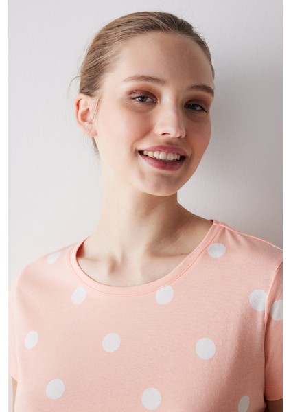 Peach Dotted Pantolon Pijama Takımı