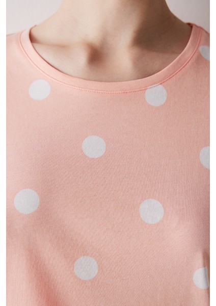 Peach Dotted Pantolon Pijama Takımı