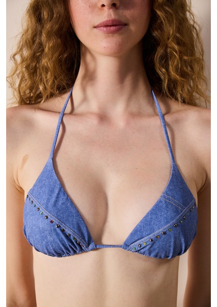 Jade Üçgen Zımbalı ve Taşlı Çok Renkli Bikini Üstü - Gamze Erçel Koleksiyonu