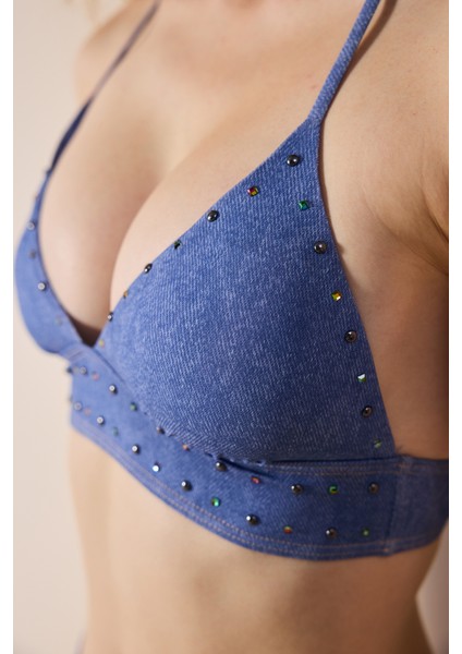 Jade Bralet Zımbalı ve Taşlı Çok Renkli Bikini Üstü - Gamze Erçel Koleksiyonu fırsatları