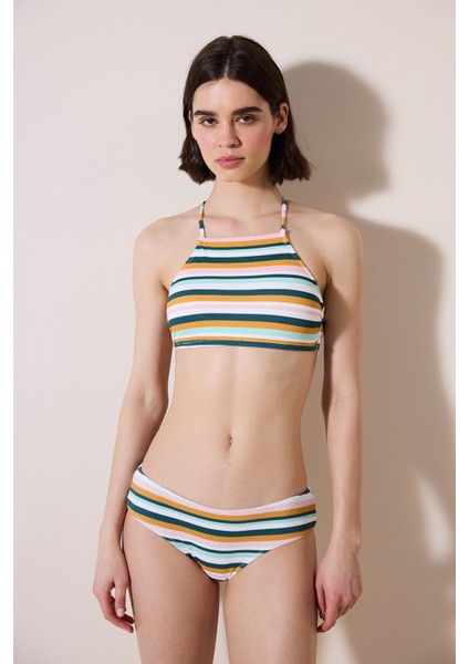 Shona Halter Dokulu Çizgili Bikini Üstü