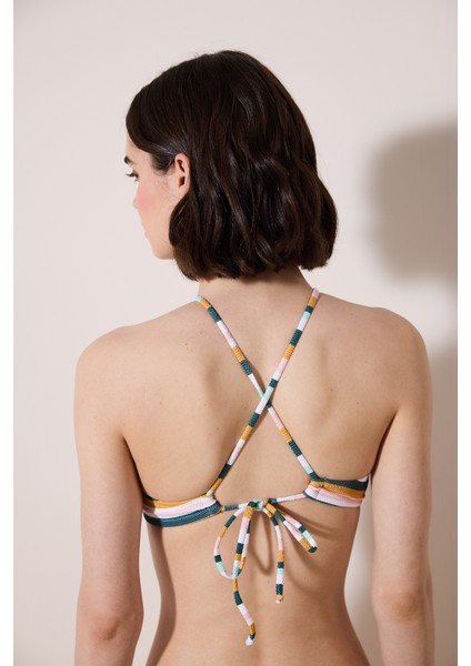Shona Halter Dokulu Çizgili Bikini Üstü fiyatları