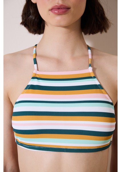 Shona Halter Dokulu Çizgili Bikini Üstü fırsatları