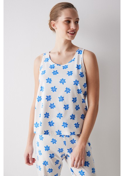 Blue Floral Ekru Pantolon Pijama Takımı fiyatları