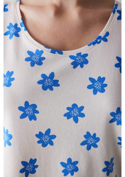 Blue Floral Ekru Pantolon Pijama Takımı fırsatları