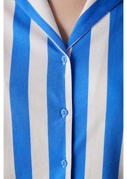 Ent Mixed Stripes Mavi Gömlek Pantolon Pijama Takımı