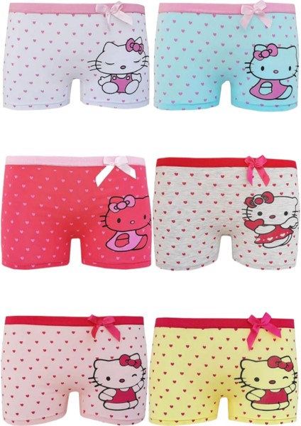 Kız Çocuk Karışık Desenli Pamuklu Esnek Likralı Boxer 6 Adet