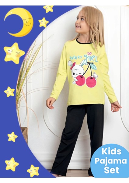 Kız Çocuk Pamuklu Uzun Kollu Desenli Pijama Takımı