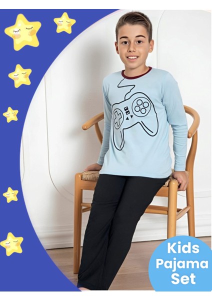 Erkek Çocuk Pamuklu Uzun Kollu Desenli Pijama Takımı