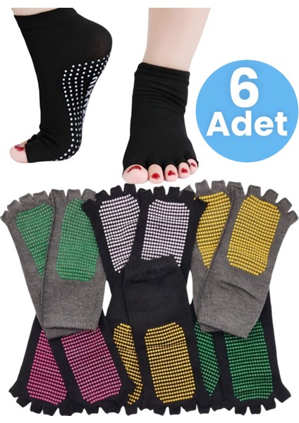 Kadın Bambu Parmaksız Kaydırmaz Taban 6'lı Yoga Pilates Çorabı
