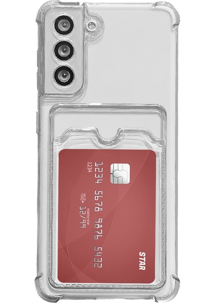 Samsung Galaxy S21 Fe Kamera Korumalı Kartlıklı Setra Şeffaf Silikon Kılıf